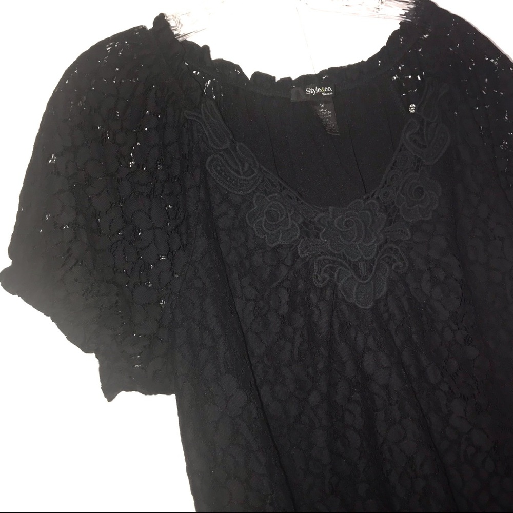 STYLE&CO/LACE TOP/PUFFY SLEEVES/BLACK/SIZE 1X/C5
